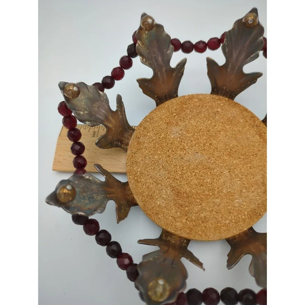 Vtg Wine Bottle Coaster Faceted Red Clear Beads Holiday‎ Table Gothic Setting